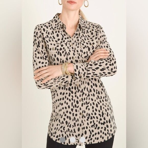 Silky Soft Dotted Cheetah-Print‎ Utility Pocket Shirt - Picture 1 of 6